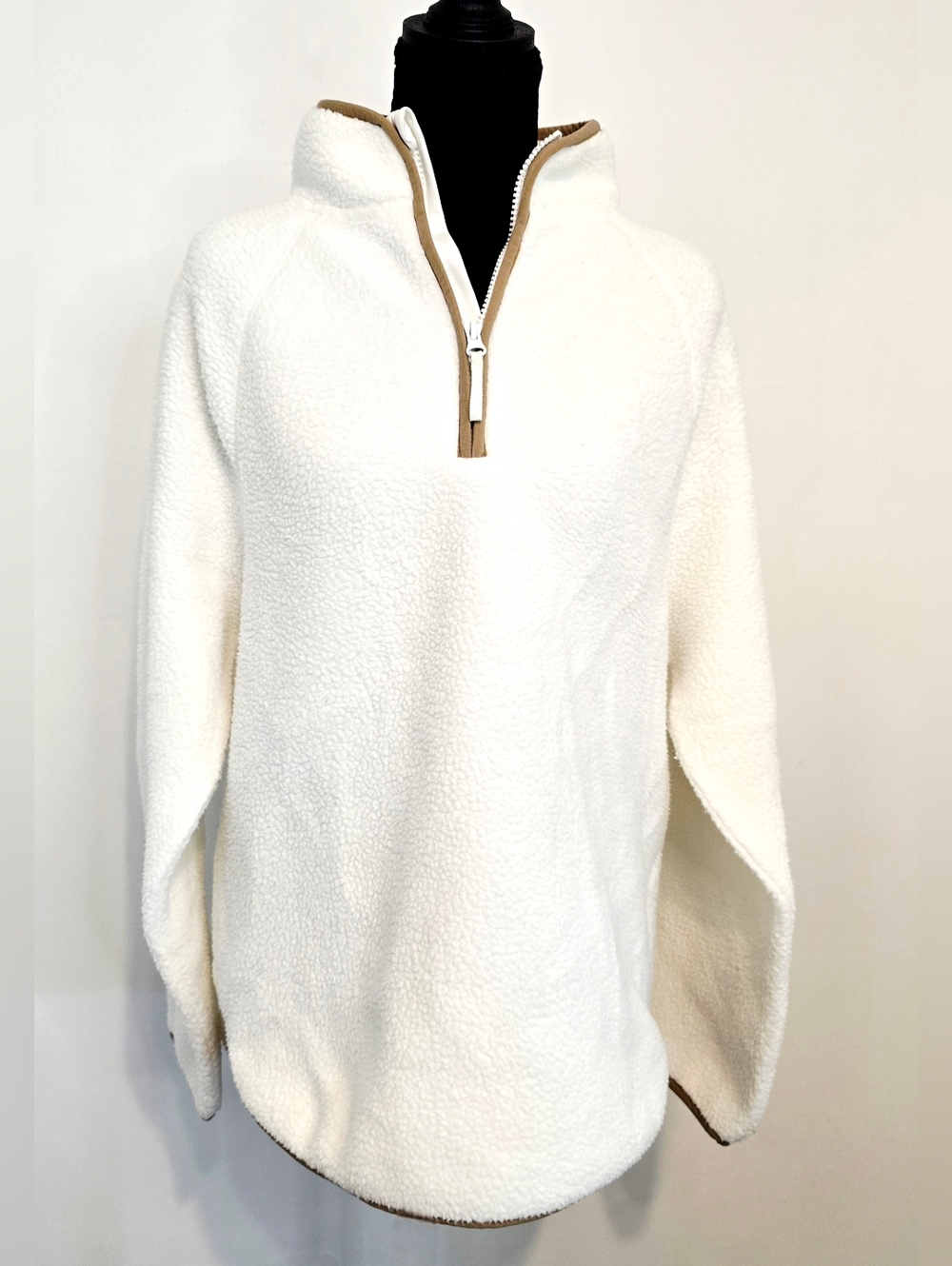 J.Crew Sherpa Fleece Pullover Women’s Medium Half Zip Cream Cozy Sweater Preppy